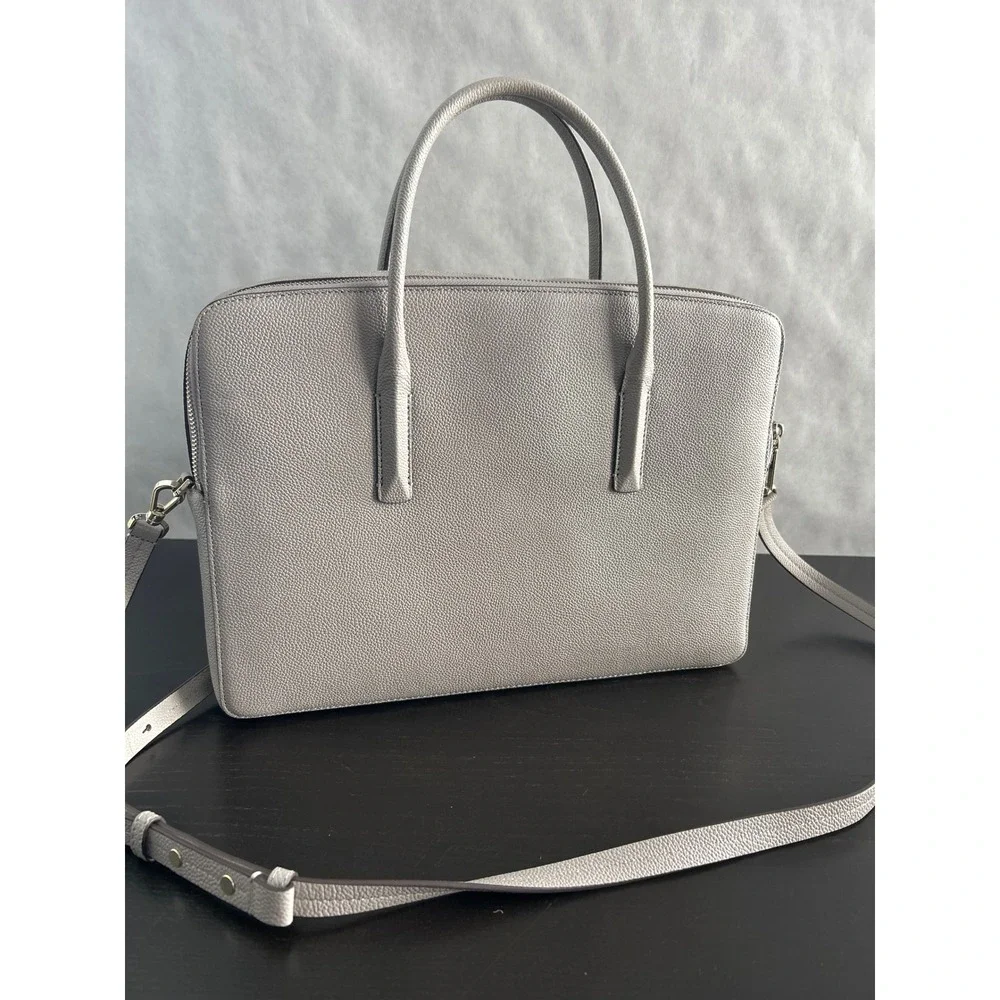 Kate Spade Grey Pebbled Leather Laptop Bag Briefcase Crossbody Messenger Bag